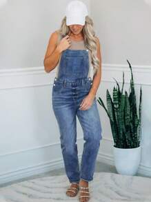 Fashionable Commuting Denim Bib Pants For Women - Blue - View 2