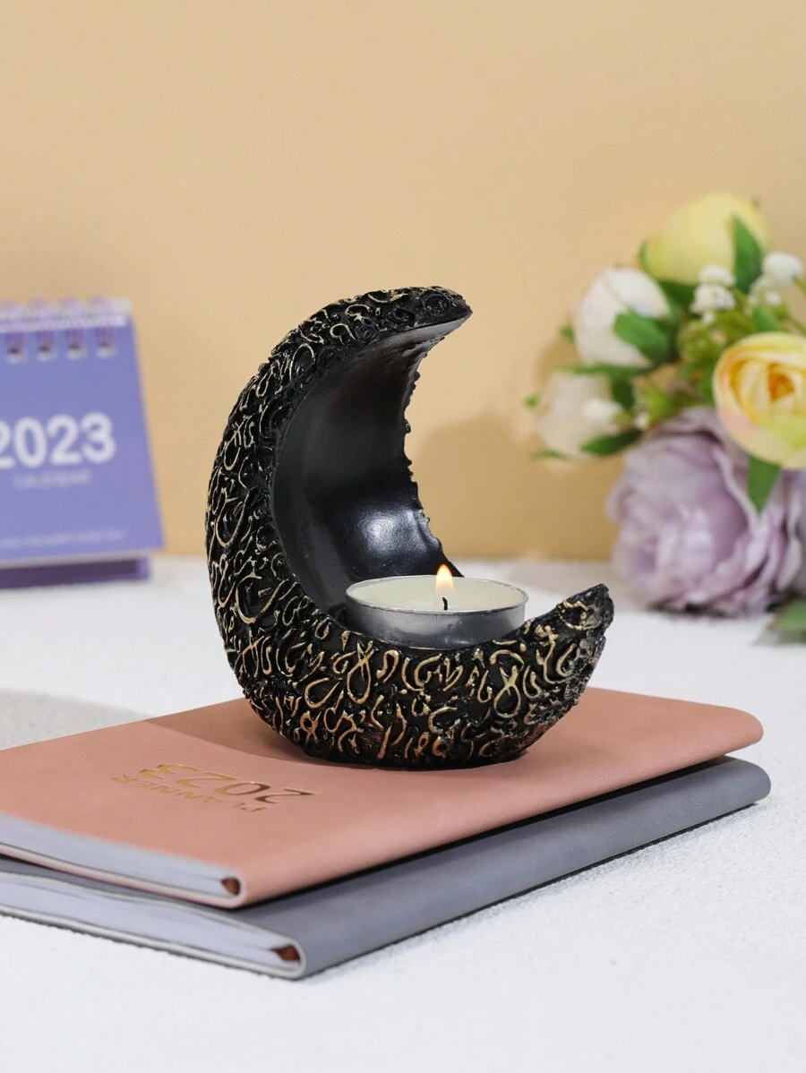 1pc Moon Shaped Candle Holder, Home Decor, Foyer Or Office Desk Ornament, Holiday Gift