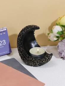 1pc Moon Shaped Candle Holder, Home Decor, Foyer Or Office Desk Ornament, Holiday Gift