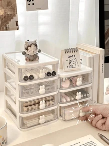 5-Tier Rabbit Shaped Makeup Storage Box, Stackable Drawers Organizer, Multi-Functional For Office, Vanity, Accessories, Bedroom, Living Room, Entryway, Dorm, Desktop Decor, Autumn, Holiday, Christmas, Halloween Decoration,For Back To School