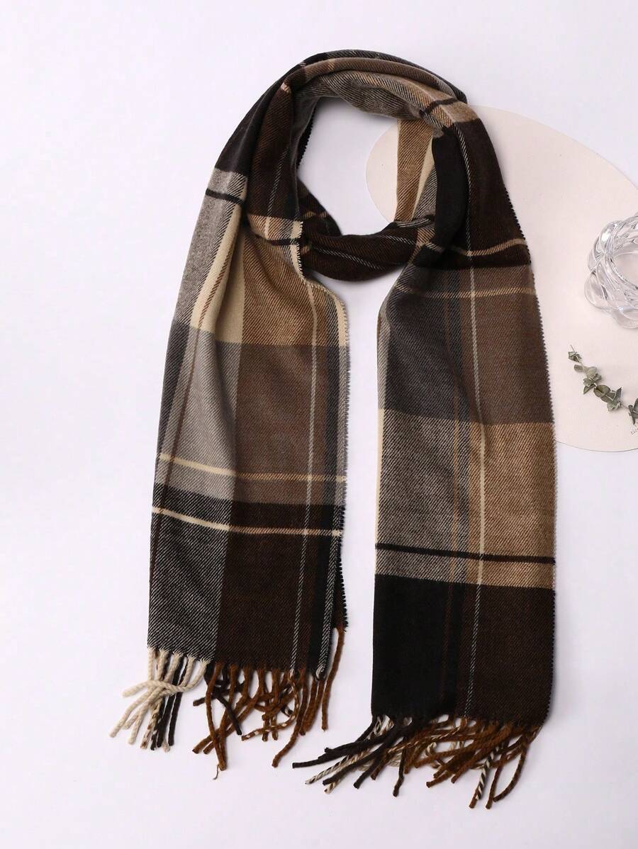 1pc Children Plaid Tassel Warm Scarf - Multicolor - View 1