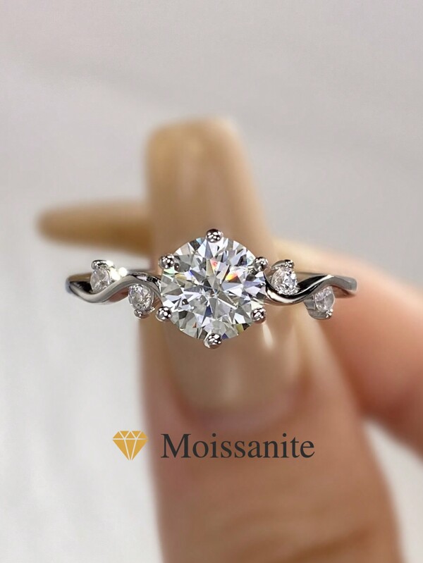 1Pc Lace Six Claws Ring Design D Color 1Ct Moissanite Diamond Wedding Band, S925 Sterling Silver Ring Suitable For Women Engagement, Wives, Girlfriends, Birthday Gifts, Anniversary Gifts Bridal Fine Jewelry