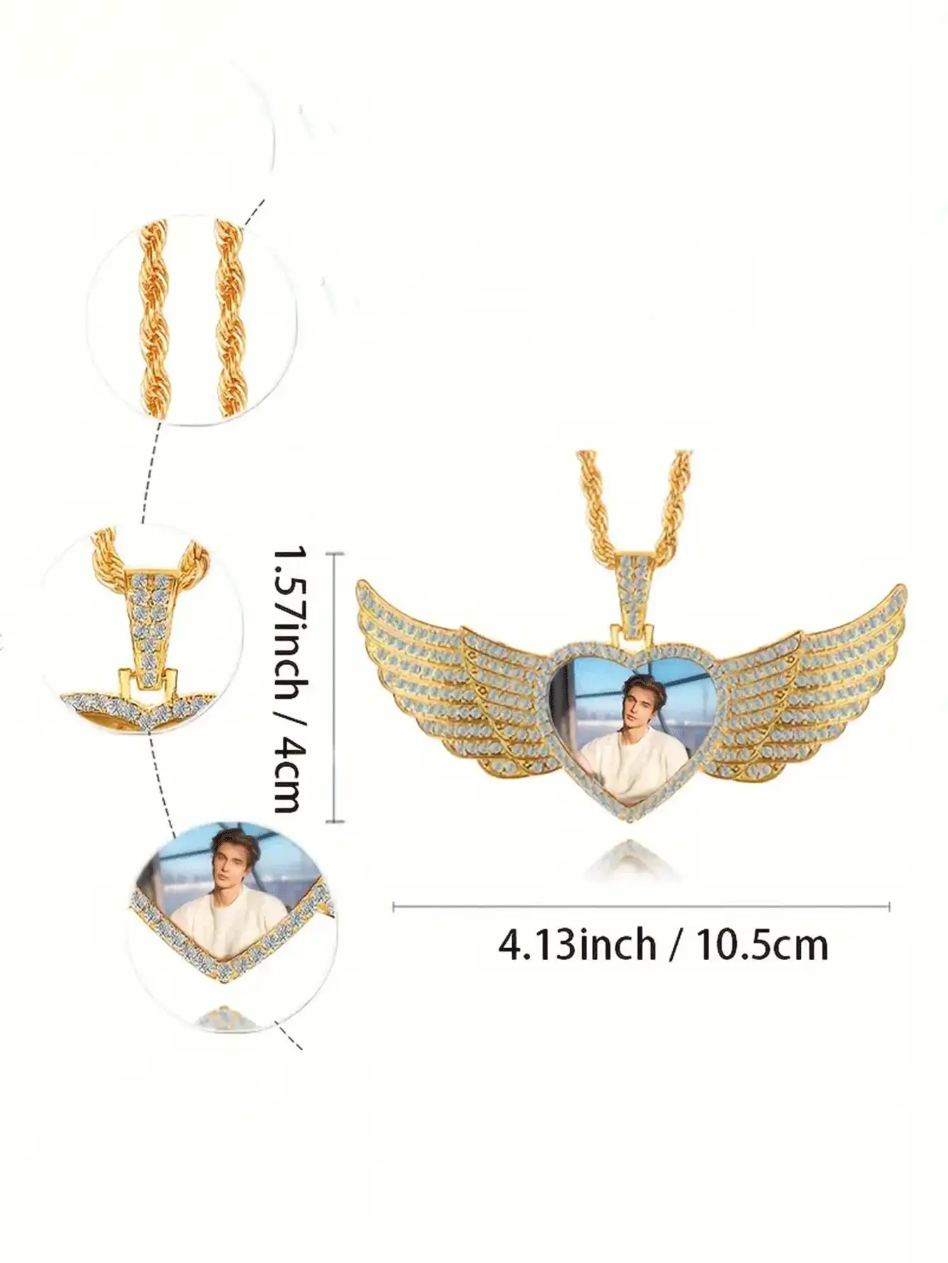 1 Dây chuyền nam, Mặt dây chuyền hình ảnh cá nhân hóa, Mặt dây chuyền hình cánh thiên thần, Quà tặng trang sức, Quà tặng sinh nhật và kỷ niệm - Bạc - Xem 5