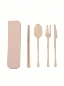 5pcs Plastic Cutlery Set With Knife, Fork, Spoon And Chopsticks, Portable Reusable Utensil Set With Storage Box For Outdoor Use - Multicolor - View 11