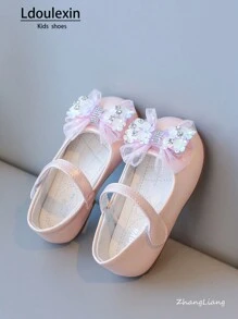 Nuove scarpe piatte con fondo morbido antiscivolo per ragazze con fiocco e design a strappo, stile principessa
