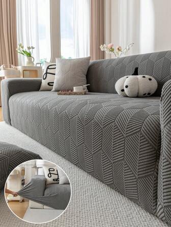 1 件四季羊羔绒弹力沙发套，宠物友好型简约设计防滑全包沙发保护套，防刮沙发套适合 L 形和 1/2/3/4 座沙发（含 1 个枕套）