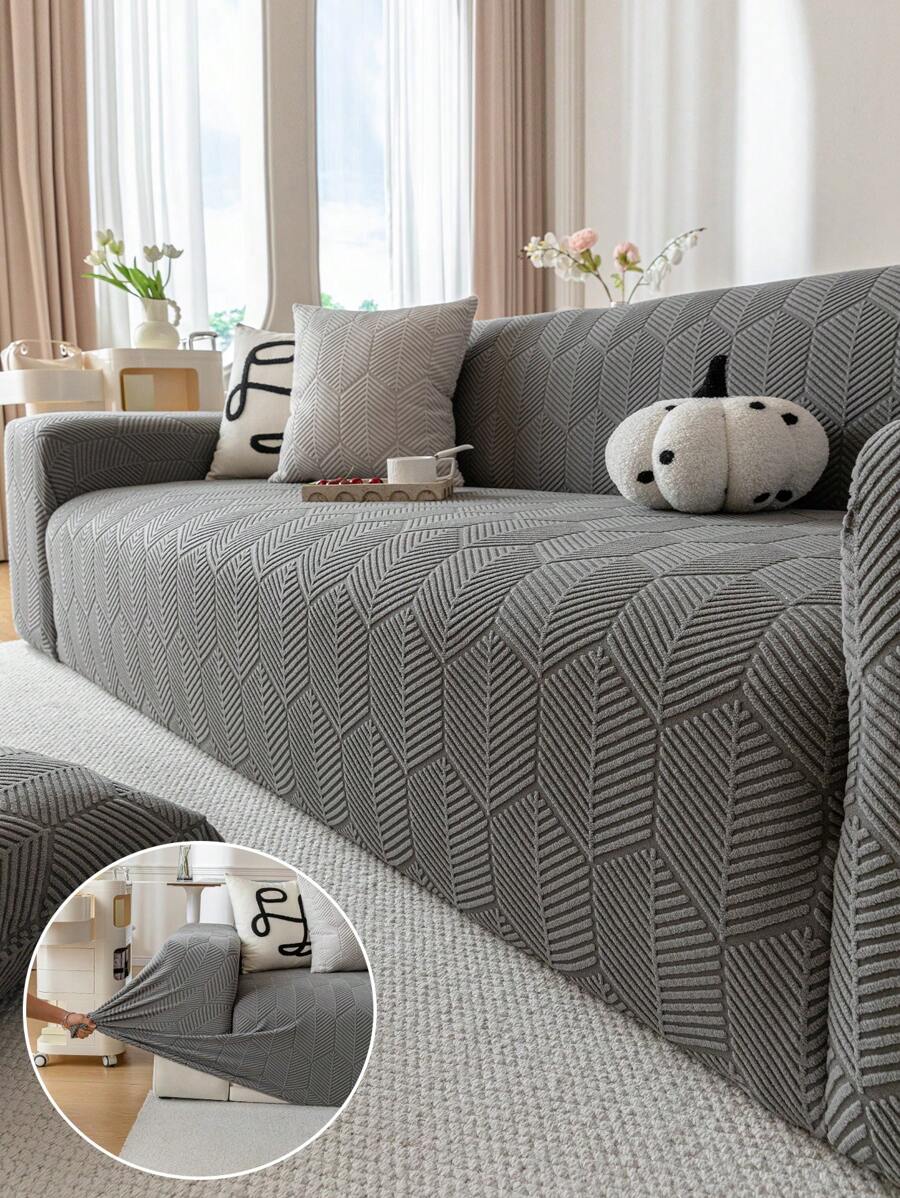 1 件四季羊羔绒弹力沙发套，宠物友好型简约设计防滑全包沙发保护套，防刮沙发套适合 L 形和 1/2/3/4 座沙发（含 1 个枕套）