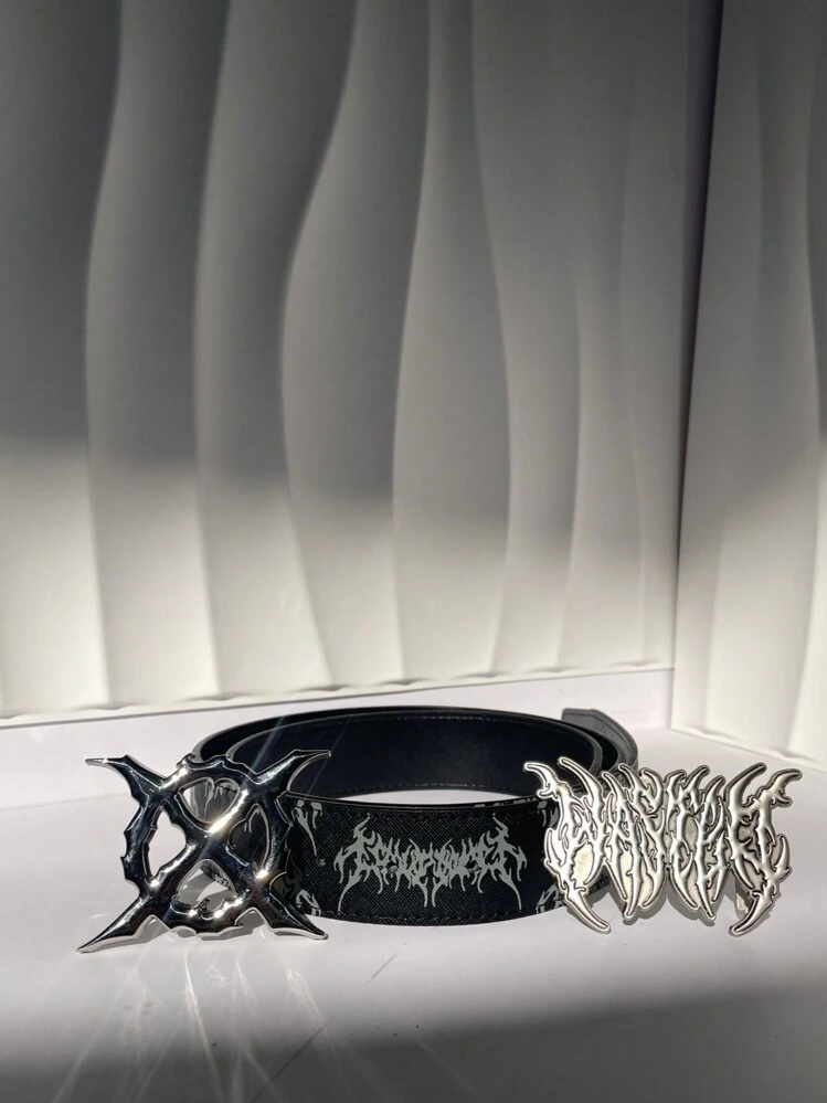 חבילה משולבת שחורה עם מסמרות וינטג' אבזם להב הדפס מלא חגורה לגברים במידות גדולות, אבזם סגסוגת היפ הופ גותי פאנק עור PU, אביזר בסגנון רחוב אופנתי רב-תכליתי מתאים ללבוש יומיומי קיץ, בית ספר סתיו, סתיו, ליל כל הקדושים אביזרי סתיו-חורף, מתאים לבני נוער, נוער, גברים, קז'ואל, חוץ, אתלטי, חופשה, מתנות סיום לימודים, יום הולדת, ללבוש יומיומי - שחור - ראה 4