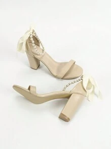 Damen aprikotfarbene einzigartige Absatzschuhe mit rundem Zehenbereich, dünnem Absatz, Schleifen-Dekor, Party-Mode, elegante Freizeitschuhe mit hohem Absatz, elegante, einfache, komfortable und vielseitige Damensandalen für den Alltag - Aprikosenfarben - Übersicht 6