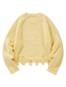 女士休闲时尚破洞针织黄色毛衣，独特设计 - 黃色 - 查看 6