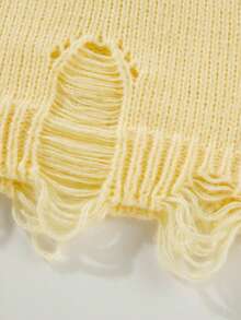 女士休闲时尚破洞针织黄色毛衣，独特设计 - 黃色 - 查看 9