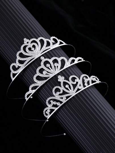 3pcs/Set Handmade Rhinestone Princess Crown Headband For Girls, Ideal For Birthday, Wedding, Party And Gift Bridal Headwear