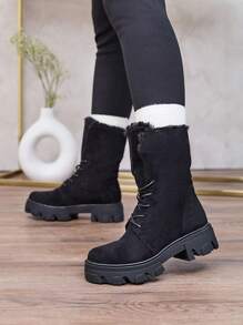 Royalfashion Botas de Cano Curto com Cadarço Femininas Cavenma - Preto - Ver 3