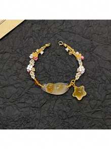 Vòng tay móc họa tiết mèo và ngôi sao Osmanthus cổ điển, màu vàng trong suốt, vòng tay thiết kế mới thời trang phù hợp - Nhiều màu - Xem 11