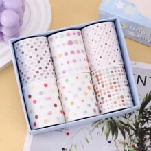 6 卷/盒圆点和纸胶带，适用于 DIY 剪贴簿用品和日记，圣诞节送给朋友的礼物（1.96*78.74 英寸） - 彩色 - 查看 6