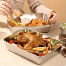 Bộ 1/3 hộp đựng thực phẩm bằng thép không gỉ có nắp đậy kín - Bát đựng có thể xếp chồng, không tích điện để đựng salad, bánh sandwich và trái cây - Bạc - Xem 7