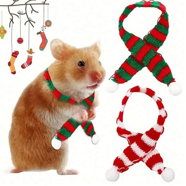 2 Stücke Hamster Weihnachtsschal Set, Mini Weihnachts Haustierzubehör, weicher Polyester, geeignet für Weihnachtsoutfit kleiner Tiere