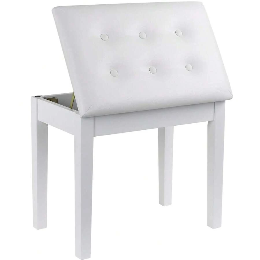 GRANDMA SHARK Piano Stool, Dressing Table Stool, Single Seat Keyboard Bench With Storage Compartment, Soft Faux Leather Padded Seat - White - View 1