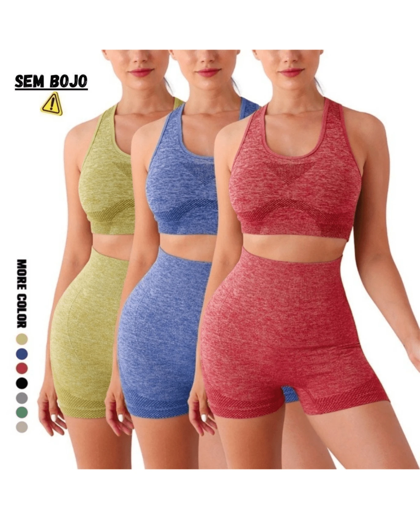 Women's Gym Fitness Set Leggings 1 Top 1 Shorts Butt Lifter Seamless And Padded - Nhiều màu - Xem 1