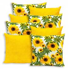 Kit Of 8 Pillow Covers With Zipper In Various Colors 0.45 X 0.45 - Yellow Sunflower - View 3