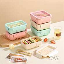 Lonchera portátil, lonchera sellada multifuncional respetuosa con el medio ambiente, con cuchara y palillos, lonchera separada para conservación fresca, lonchera para estudiantes, lonchera - Rosa - Ver 3