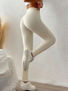 Women Solid Color Casual Sporty Leggings, Stretchy Tights For Autumn/Winter