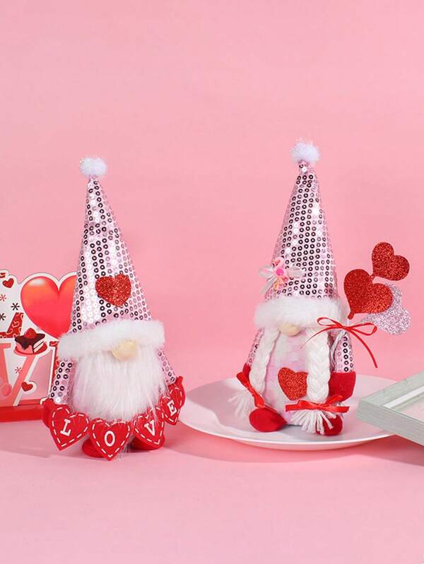1 peça/2 peças de decoração de estatueta fofa do Rudolph, com design de lantejoulas em forma de coração e letras, adequada para decoração de festa de casamento, decoração de mesa, decoração romântica para casa, lembranças de feriado, melhores presentes de aniversário para o Dia dos Namorados