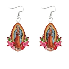 1 对优雅花卉印花耳环，采用圣母玛利亚设计，适合日常佩戴和派对，非常适合母亲节、生日、复活节礼物 - 一對 - 查看 1