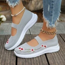 潮流优质平底女鞋老北京布鞋镂空透气防滑耐穿休闲平底乐福鞋适合妈妈 - 灰色 - 查看 5