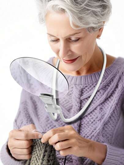 3-In-1 Adjustable 5X Magnifying Glass, Can Be Hung Around Neck, Placed On Desk, Or Handheld. 5.12" Diameter Magnifier Lens For Hands-Free Reading, Sewing, Crafts, Reading Newspapers, Magnifying Phone Screens