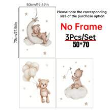 3 件套泰迪熊和月亮气球帆布墙面艺术套装 - 充满活力的无框育儿室装饰，适用于儿童房、卧室、生活空间，具有现代波西米亚风格和异想天开的设计