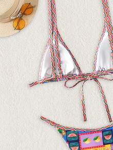 全新软杯可调节吊带露背蝴蝶结性感比基尼套装，女士夏季海滩泳装