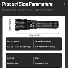 1pc Multi-Modes LED Flashlight Powerful Zoom Flashlight Type-C Rechargeable Torch With Side Light Red Warning For Camping Exploration Fishing Walking Work - Black - View 5