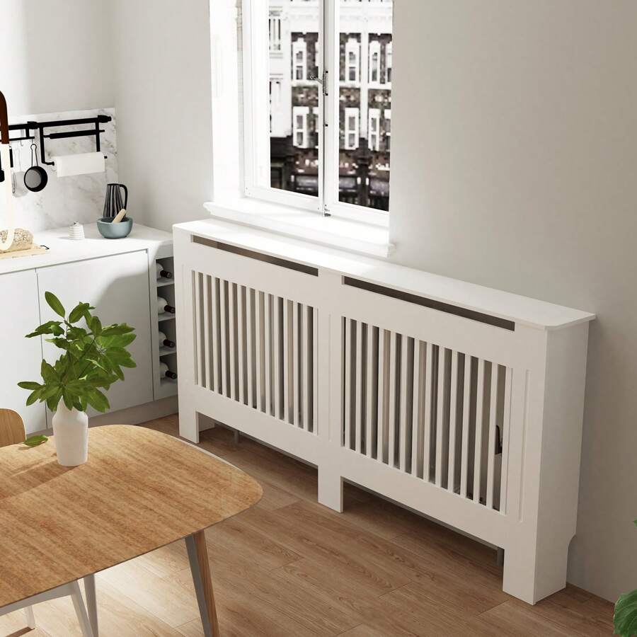 BingoPaw Radiator Cover, High Radiator Cover, Vertical Slat Wood, White, Painted MDF Country House Style, Radiator Cover 101 Cm High And 19 Cm Weith For Bedroom, Living Room, Office Radiator Cover, 4 Length Sizes - XL - 172x19x101 cm - View 1