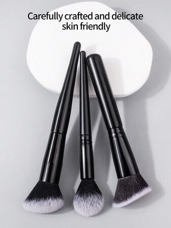 3pcs Black Makeup Brush Set, Soft Fiber Powder Brush, Contour Brush, Angled Brush, Multi-Purpose Face Makeup Brush Tools,Brush Set,Makeup Brush Kit,Make Up Brush Set,Make Up Set Complete,Makeup Brush Set,Complete Makeup Kit,Brush Kit,Brushes Makeup Set,Makeup Gift Set,Set