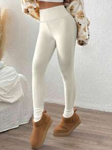 Women Solid Color Casual Sporty Leggings, Stretchy Tights For Autumn/Winter