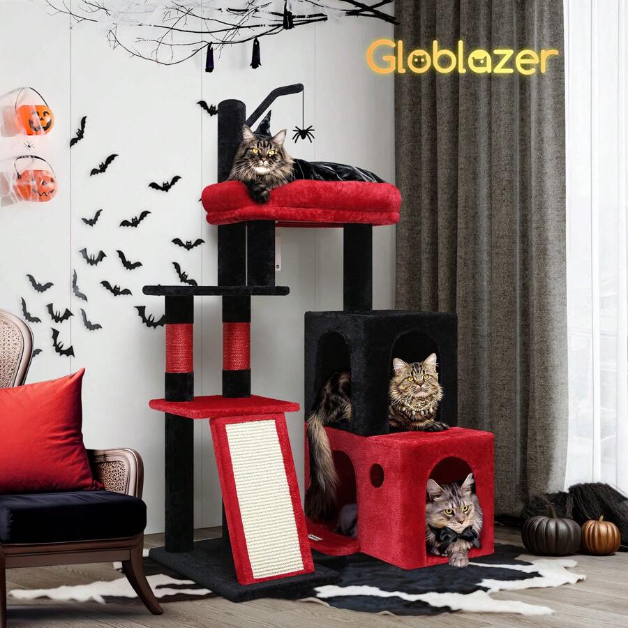 Globlazer F50 Cat Tree Tower For Large Indoor Cats, 50-Inch Heavy Duty Cat Tree For Big Cats, Maine Cat Tree With Extra-Large Padded Platform, Sisal Scratching Board, 2 Large Condos - Black Red - View 1