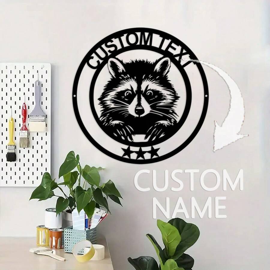 1 件定制嚎叫狼金属标牌、金属卡车墙饰、浣熊金属标牌、浣熊金属墙饰、浣熊壁挂装饰、浣熊爱好者礼物、浣熊名字标牌 - 黑色 - 查看 1