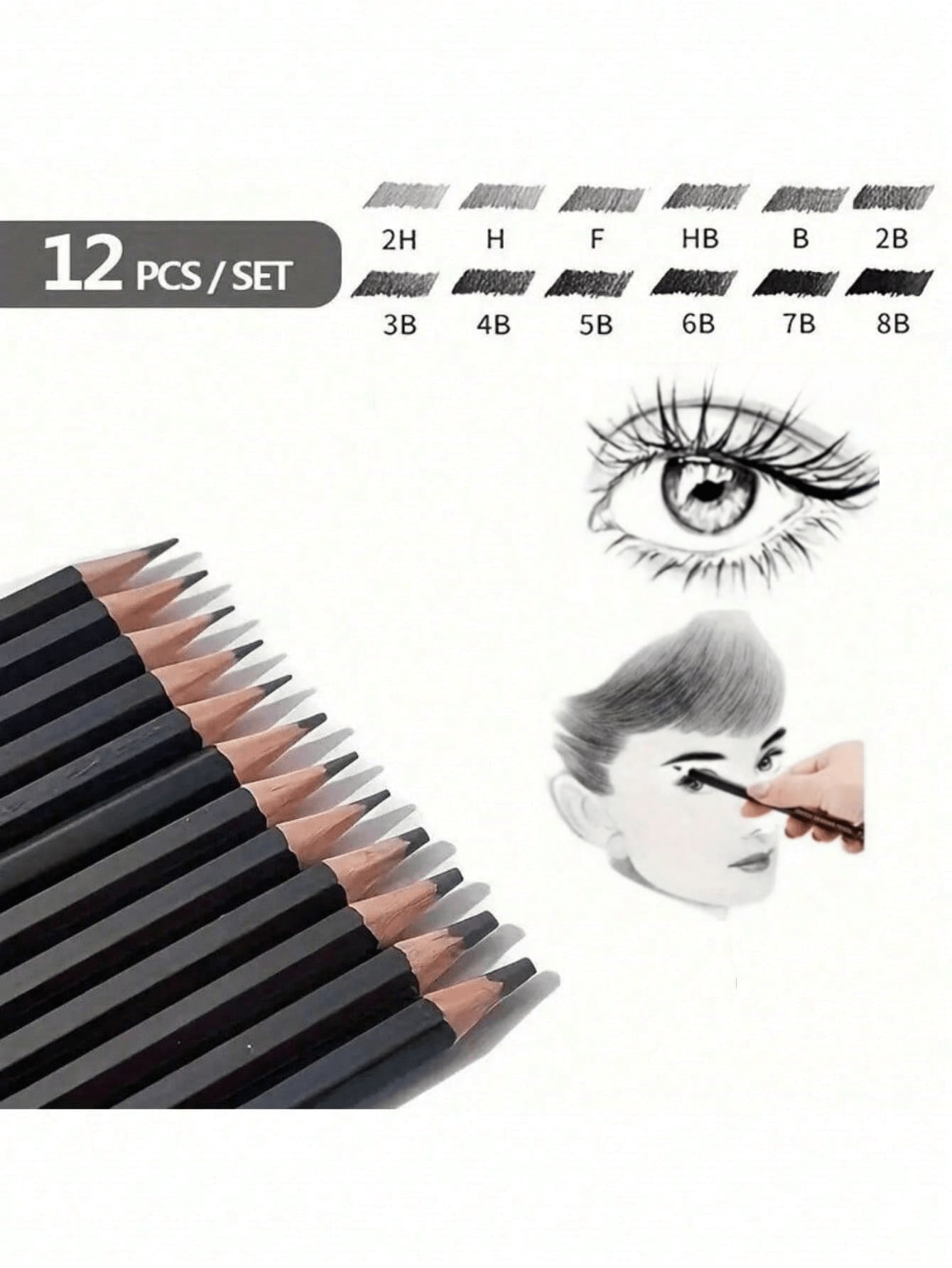 12pcs Set Of HB To 2H Professional Sketching Drawing Pencils, Sketch Pencils, Drawing Pencils, Office & School Supplies, Classroom Gifts, Back To School Gifts, Perfect Choice, Standard Cute Pencils, Graphite Art Drawing Pens, Coloring Pencils, Suitable For Art Institutes And Artists Daily Drawing