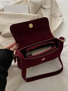 Fashionable Women Plain Flap Shoulder Bag - Red - View 5