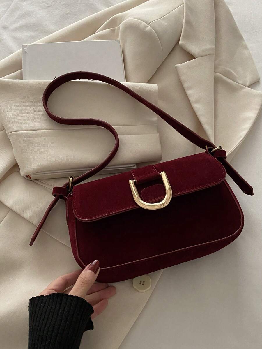 Fashionable Women Plain Flap Shoulder Bag - Red - View 1