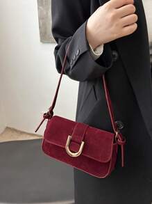 Fashionable Women Plain Flap Shoulder Bag - Red - View 2