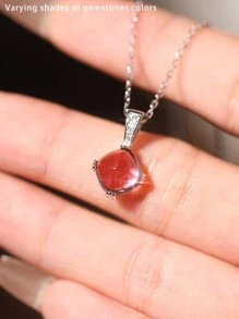 1 pieza Colgante de collar de plata de ley 925 con incrustaciones de Paprapara rosa cuadrado, de lujo de alta gama, adecuado para que las mujeres lo usen en banquetes y fiestas de noche