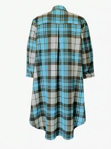 大码女式数码印花格纹长款休闲衬衫