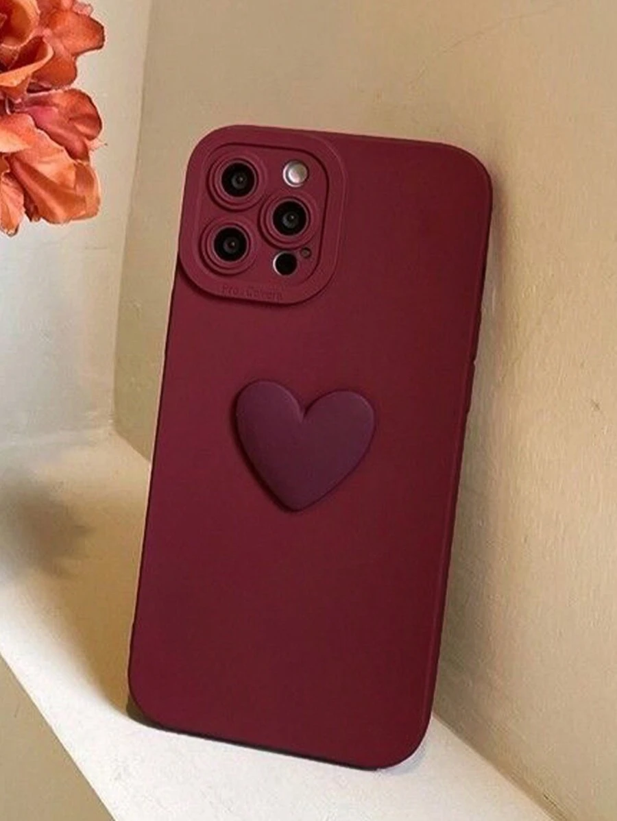 Heart-Shaped Red TPU Shockproof Phone Case Compatible With Iphone - Burgundy - View 1