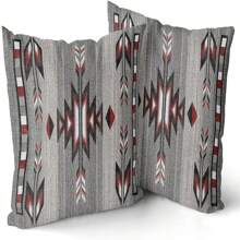 2pcs Southwestern Throw Pillow Covers, Rusty Red Native American Pillow Cases, Geometric Square Cushion Covers Double Sided For Sofa Porch Bedding Patio Decor - Multicolor - View 3