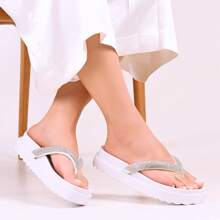 Women's Casual Shiny Platform Sandals Comfortable Soft - trắng - Xem 2
