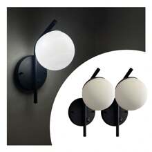 Kit 2 Black Tilted Wall Sconce In Aluminum With Frosted Glass Globe 12 Cm With Switch Socket G9 Bivolt Voltage - 黑色 - 查看 1