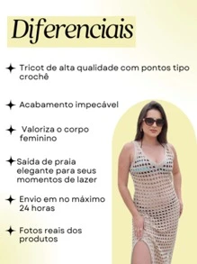 Beachwear Long Dress With Side Slit Crochet Knitwear Swimming Pool Fashion Luxury Bath - Màu xanh nhạt - Xem 6