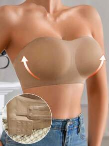 Sujetador casual, cómodo y sencillo para mujer, sin tirantes, con copa reforzada y espalda cruzada sin respaldo - Albaricoque - Ver 3